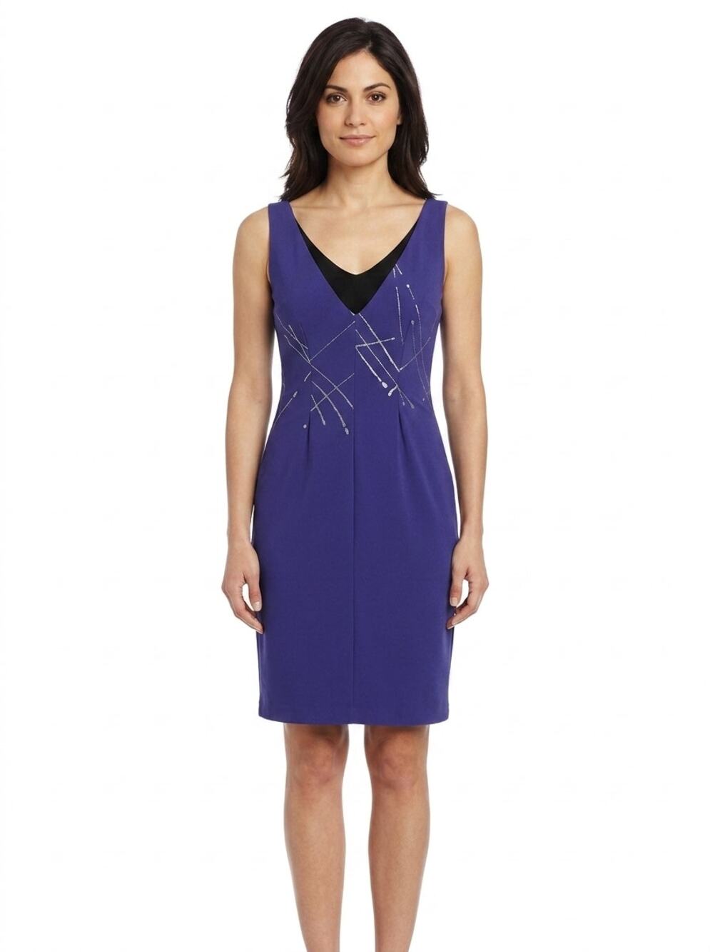 Vintage Nicole Miller Purple Geometric Sleeveless V-Neck Dress Women Size 4